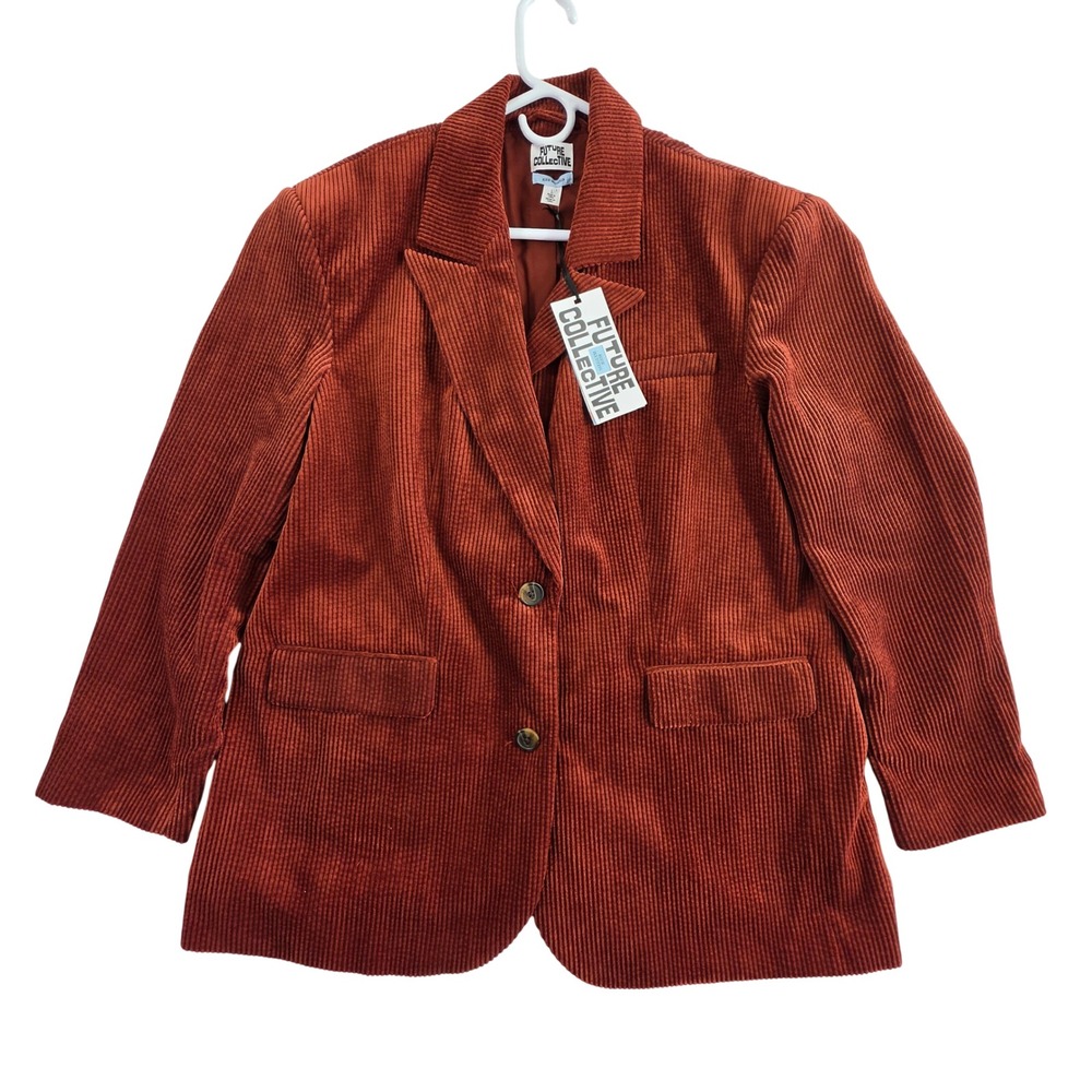Future Collective Corduroy Blazer Womens Large Rust Orange NWT Reese Blutstein